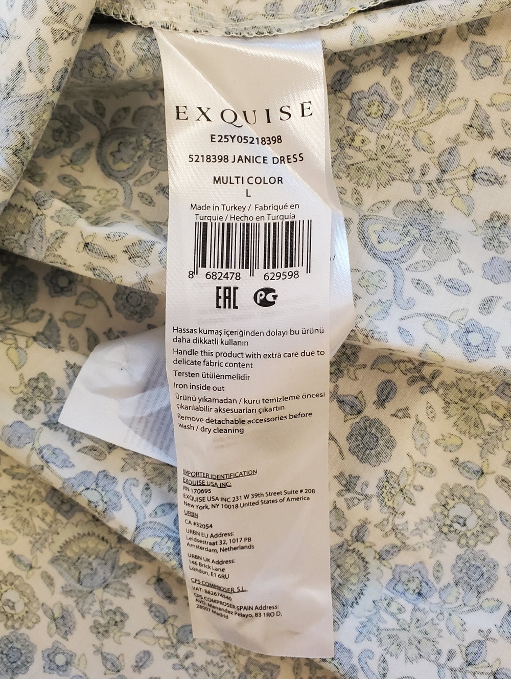 Janice Dress Mini By Exquise Floral Smocked Waist in Blue White Muticolor Large - Picture 9 of 12